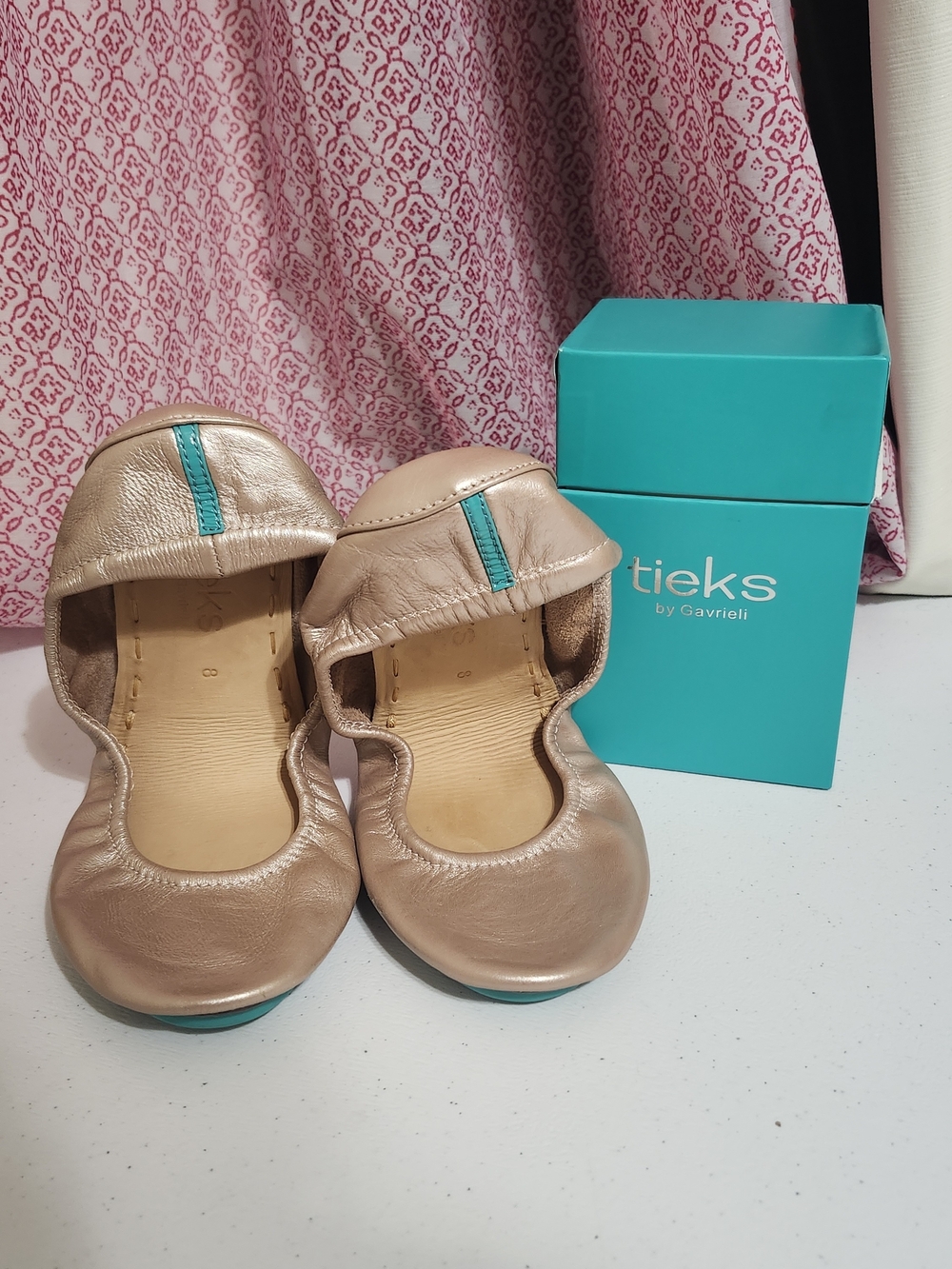 Tieks by Gavrieli Metallic Rose Ballet Flats with Teal Accents